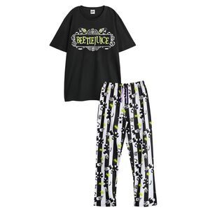 Beetlejuice Mens Logo Short-Sleeved Long Pyjama Set / Black